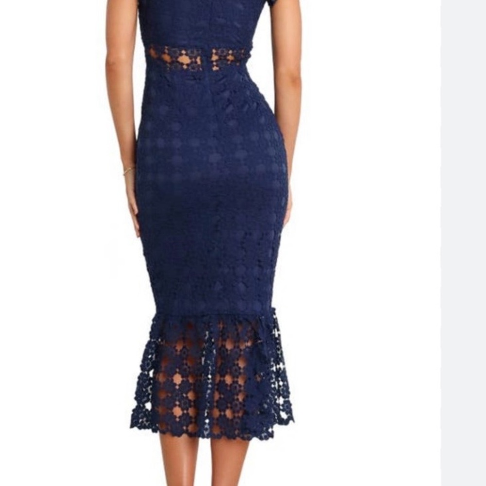 Petal & Pup Navy Lace Midi Dress Women’s Size 12 Sheer Panel Cocktail Party - Picture 2 of 13